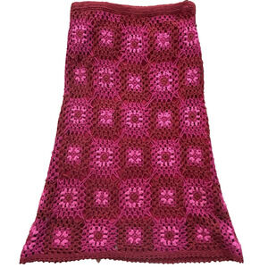 Vtg Granny Square Crochet Skirt Boho Red Pink Size S Waist 26/27‎ *Needs Repair